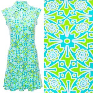 IBKUL Preppy Polo Dress Performance Stretch Golf Tennis PB Coquette Ruffle New